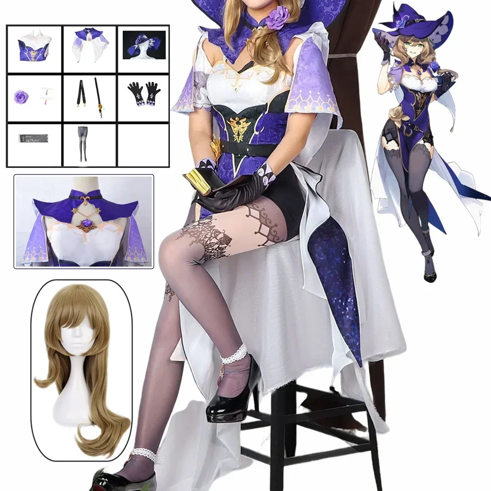 

Genshin Lisa Cosplay Costume Anime Game Genshin Impact Lisa Wig Dress Hat Gloves Outfits Lisa Halloween Costume For Women