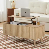 Wooden Fluted Lift Top Coffee Table with Hidden Compartment, Modern Rectangle Center Tables with Adjustable Storage Shelf, Lift 1