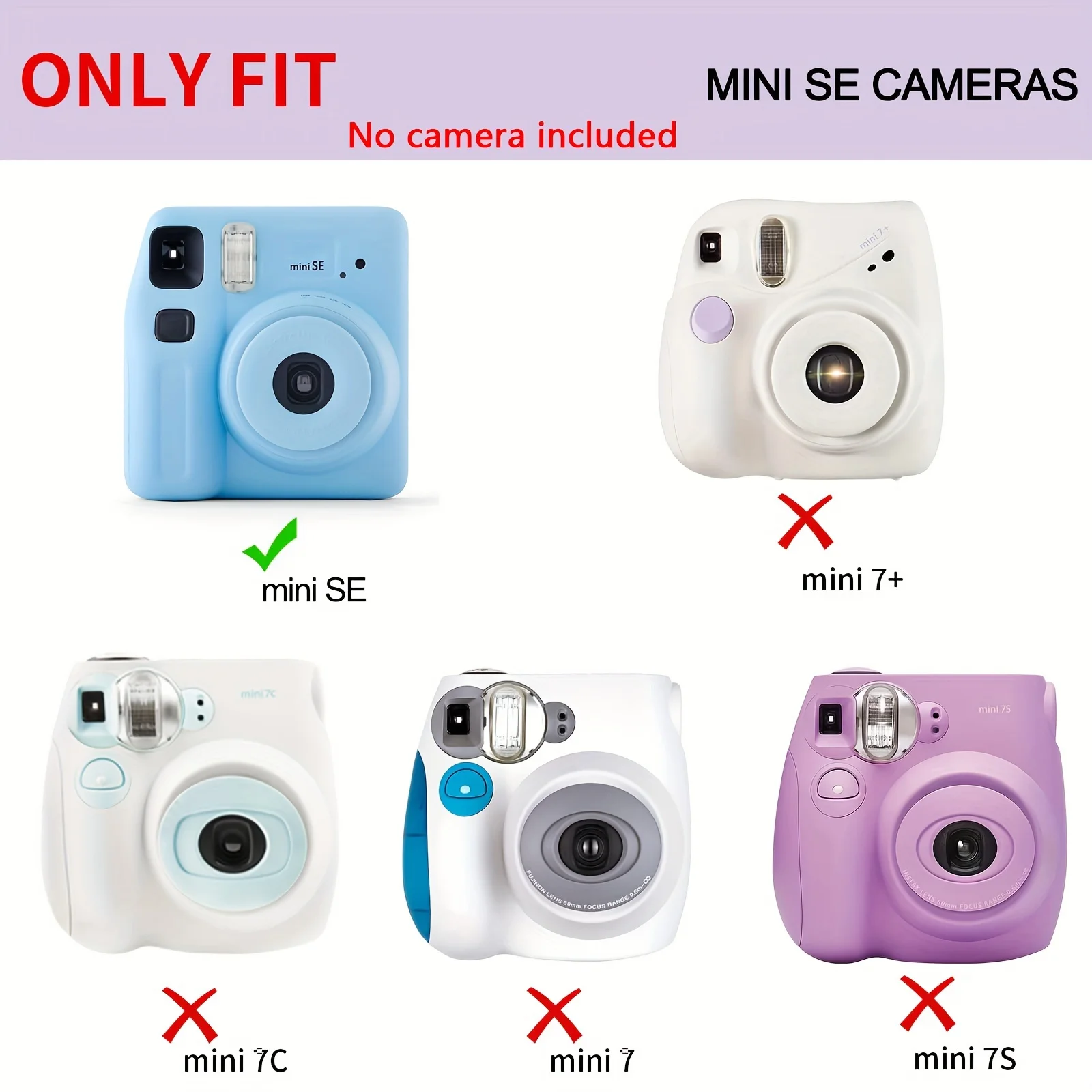 1 Set Camera Case for Instax Mini SE Camera-with Selfie Mirror, Stickers and Adjustable Strap-(Camera Not Included)