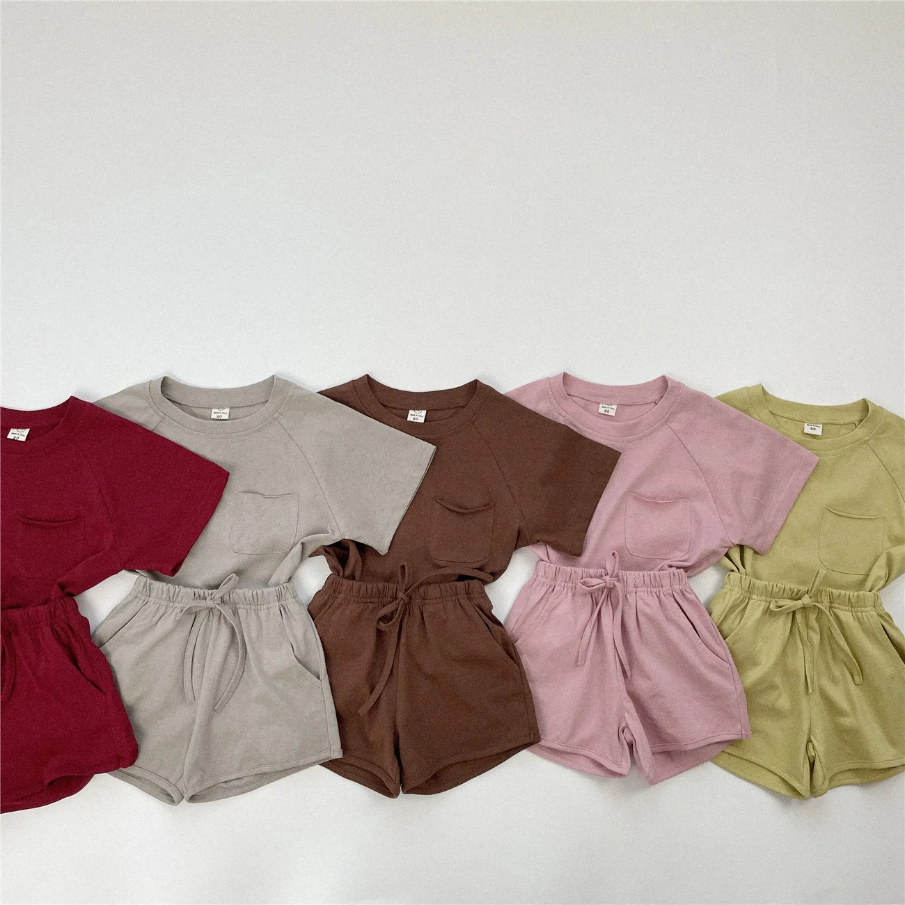 

2024 Korean Summer Children Girl 2PCS Clothing Set Cotton Solid Casual Tees Loose Versatile Drawstring Short Toddler Girl Outfit