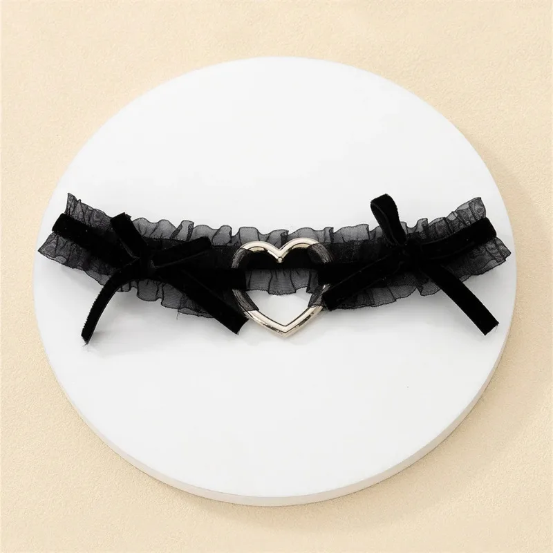 Lolita Lace Garter Belt Punk Cross Heart Bow Leg Ring Goth Elastic Bell Thigh Choker Chain Women Lingerie Cosplay Harness