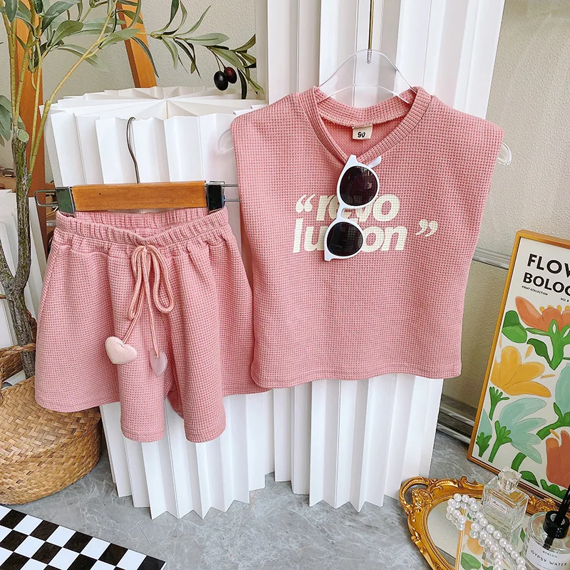 

Girls Cotton Sleeveless Outfits 2023 Summer Girl Baby Fashion Letter Top + Shorts Two-piece Sets Kids Casual Toddler Clothes