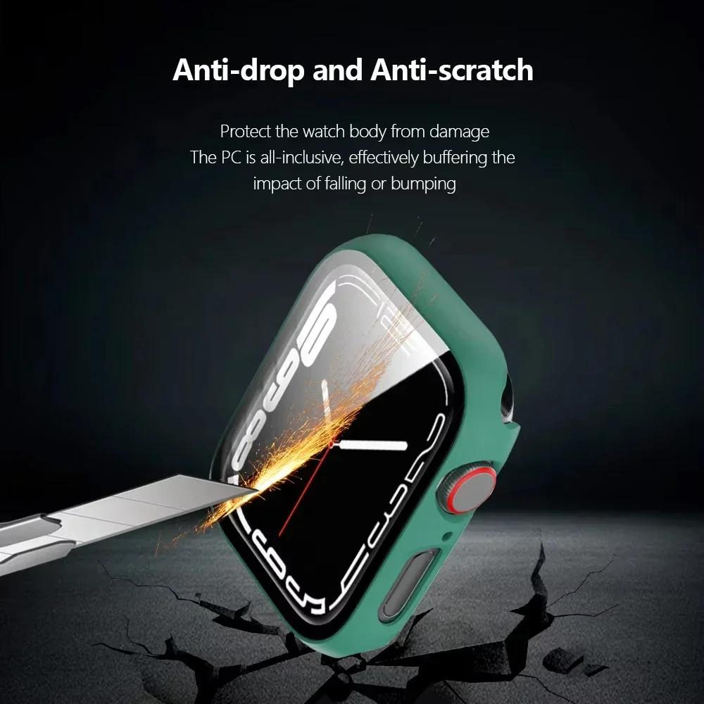 Durable Glass Screen Protector & Protective Bumper Case for Apple Watch Accessories