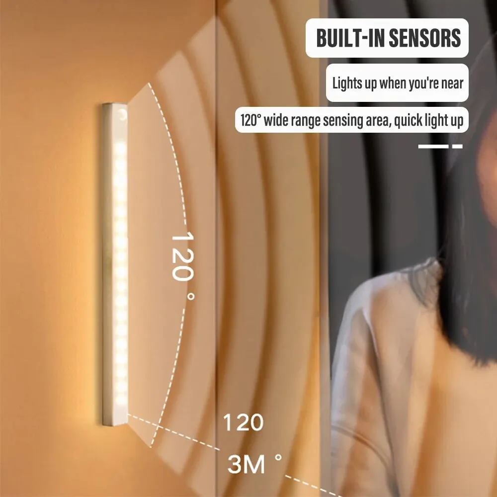 20CM/7.87inch Magnetic Smart Sensor Cabinet Lights Rechargeable Night Light Home Closet Support Infinitely Dimmable