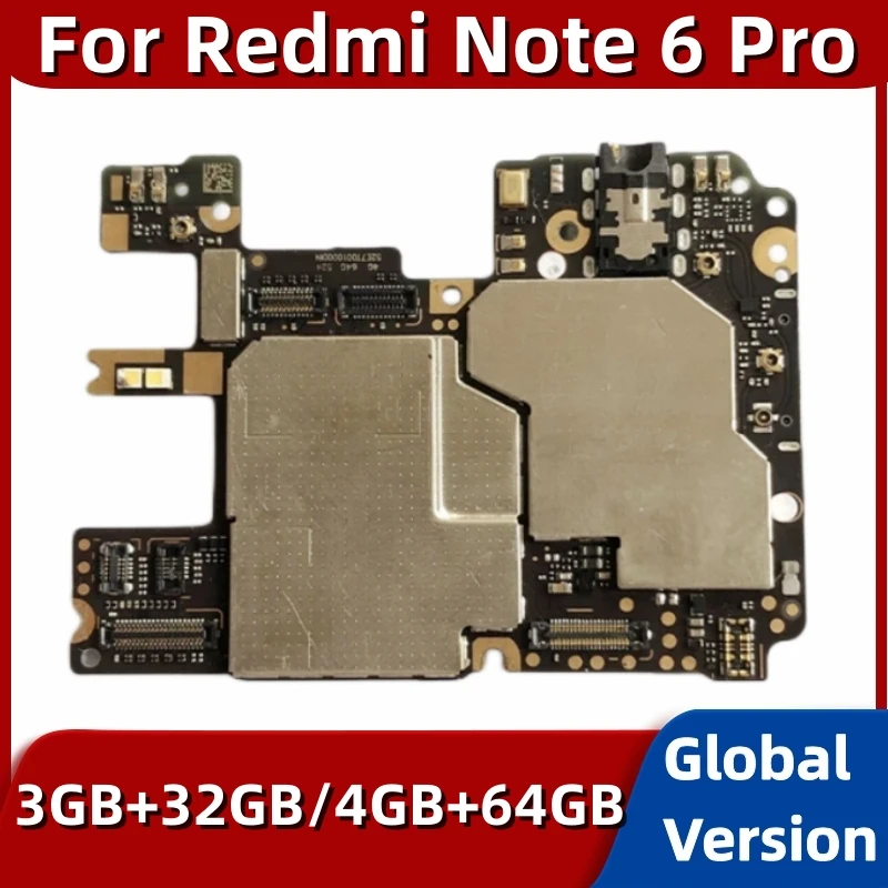 Placa-mãe original para xiaomi redmi note 6 pro, 32gb, 64gb, placa-mãe ...