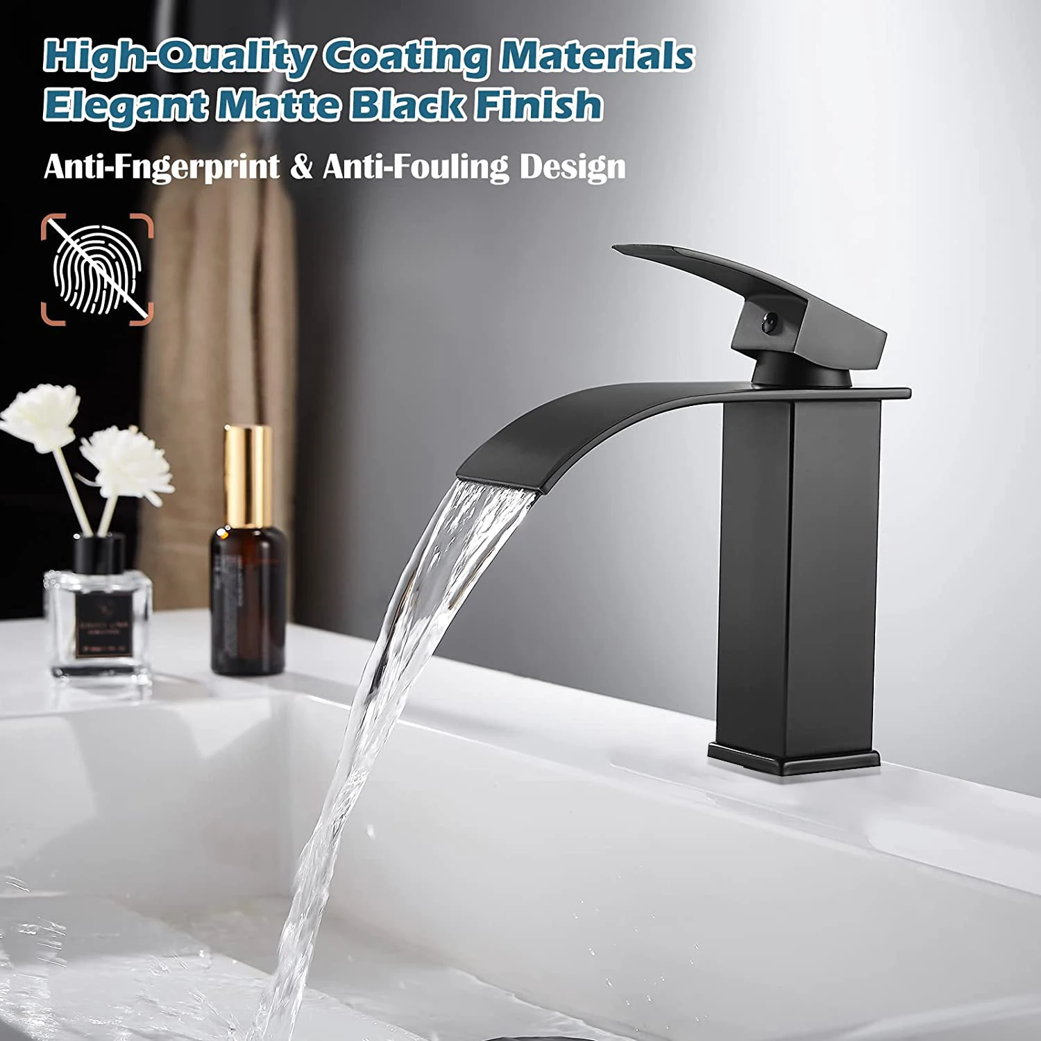 Basin Faucet Bathroom Faucet G1/2 Basin Faucets Brass Gold Waterfall Bathroom Sink Faucet Single Lever Hole Deck Mount Big Square Spout Mixer Taps