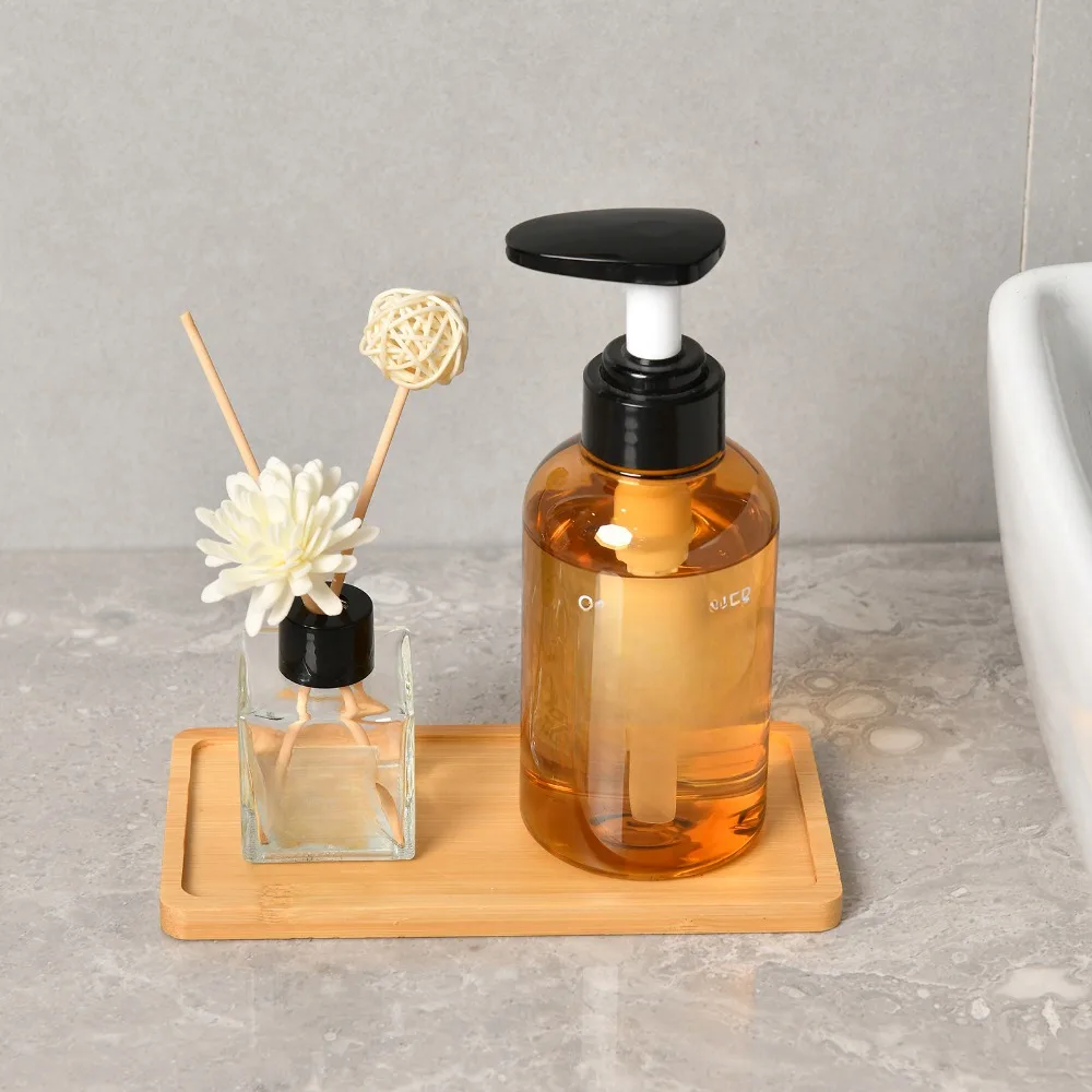 Wooden Soap Dispenser Tray Vanity Countertop Bottles Organizer Holder Round Square Candles Jewelry Storage Tray for Bathroom
