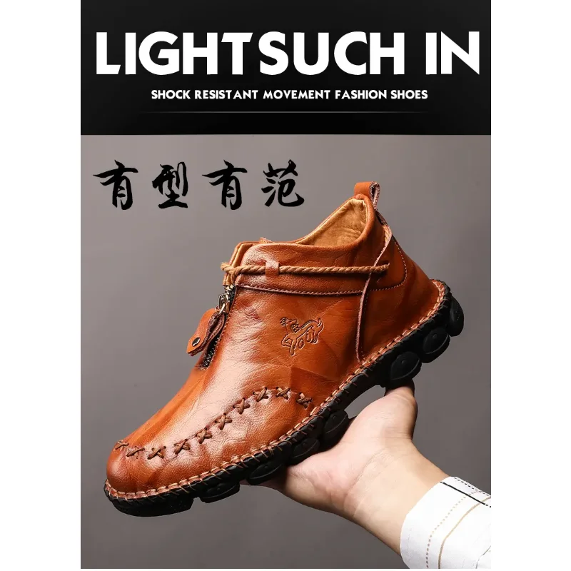 2023 New Men's Ankle Boots Fashion Genuine Leather High Quality Outdoor Comfort Casual Slip Resistant Short Boots Size 38-48