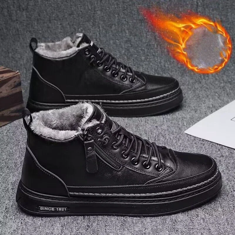 Men's Winter Warm Cotton Shoes New Classic Fashion Retro Plush Comfortable Anti Slip Snow Boots Outdoor Sports Casual Shoes