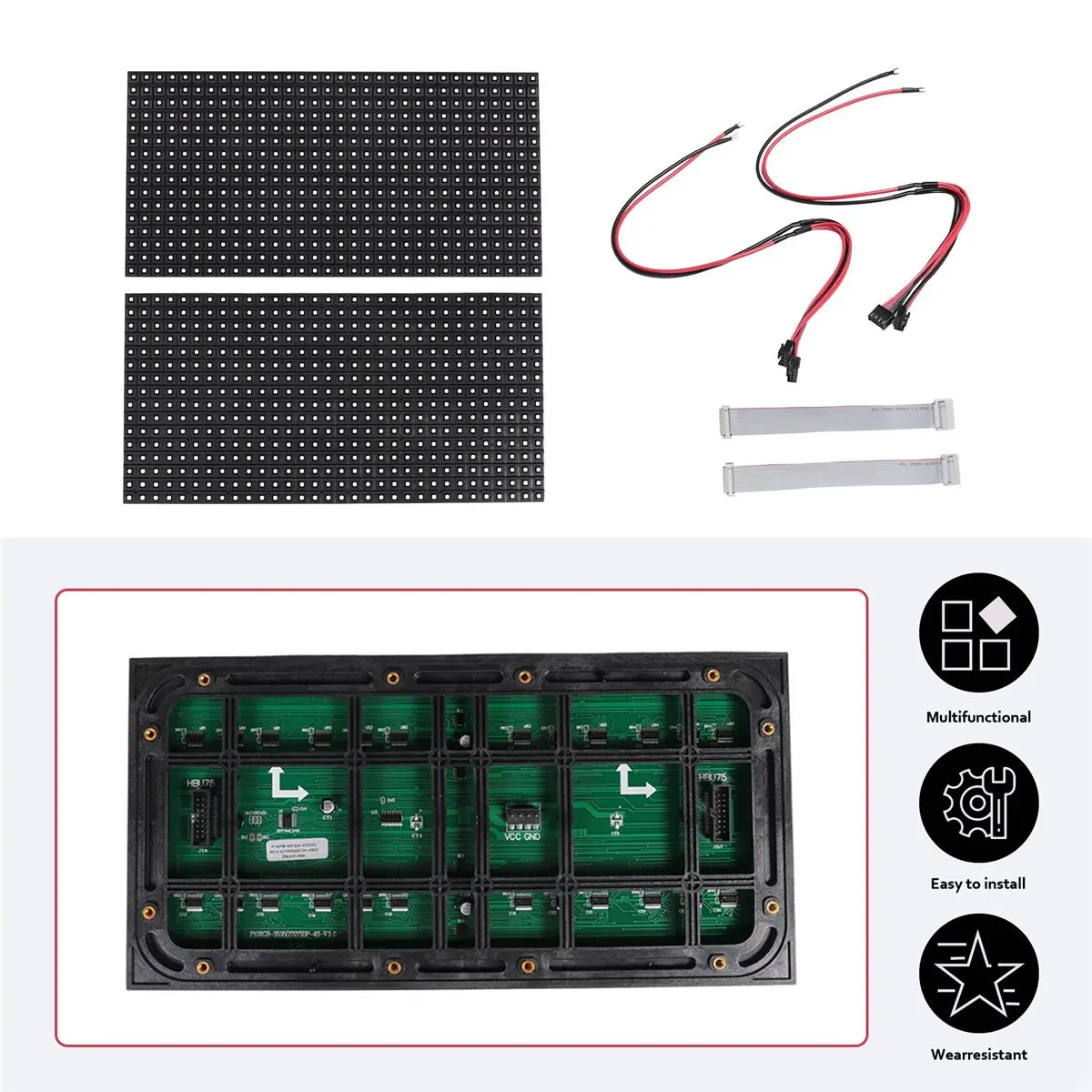  51J 전자 액세서리, 2개 P10 풀 컬러 실외 LED 모듈 HUB75 SMD3535 32x16 픽셀(검은색)