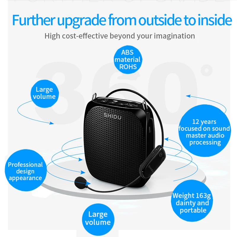 SHIDU 10 واط مضخم صوت محمول ميكروفون لاسلكي/سلكي A...