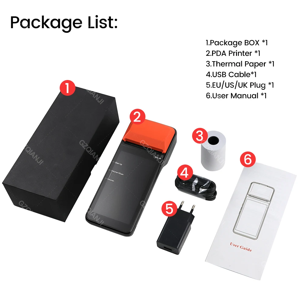 안드로이드 12/8.1 3G 4G 휴대용 POS 단말기 (58mm 감열 프린터, 1D 2D 바코드 QR 스캐너, NFC 리더 옵션 포함)