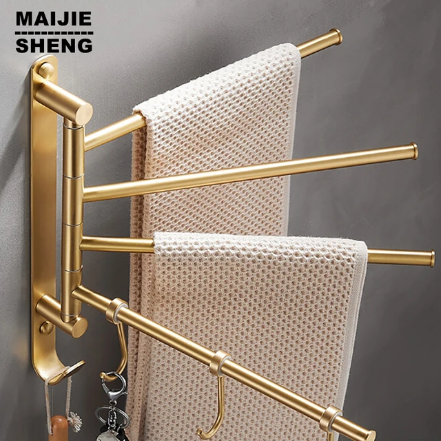 Bathroom Bath Towel Holder Multi-bar Wall Mounted Rotating Gold Brass Towel  Rack Cabinet Door Back Kitchen ToolHanger Shelf Rack - AliExpress