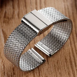 Gold & Silver Milanese Mesh Watchband - Stainless Steel Bracelet with Folding Buckle Belt, Universal 16mm to 20mm Strap - 18mm (Silver)