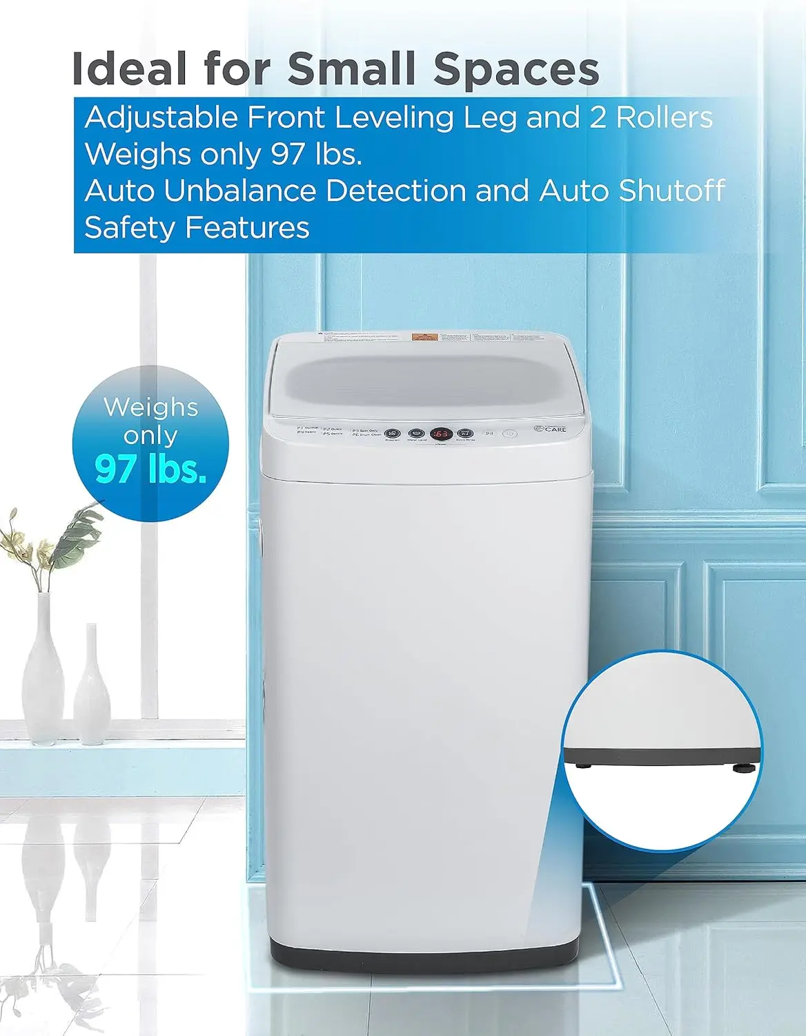 0.9 Cu. Ft. Portable Washing Machine, Compact Washing Machine with 6 Wash Cycles, Portable Clothes Washer Featuring 3 Water Leve 6