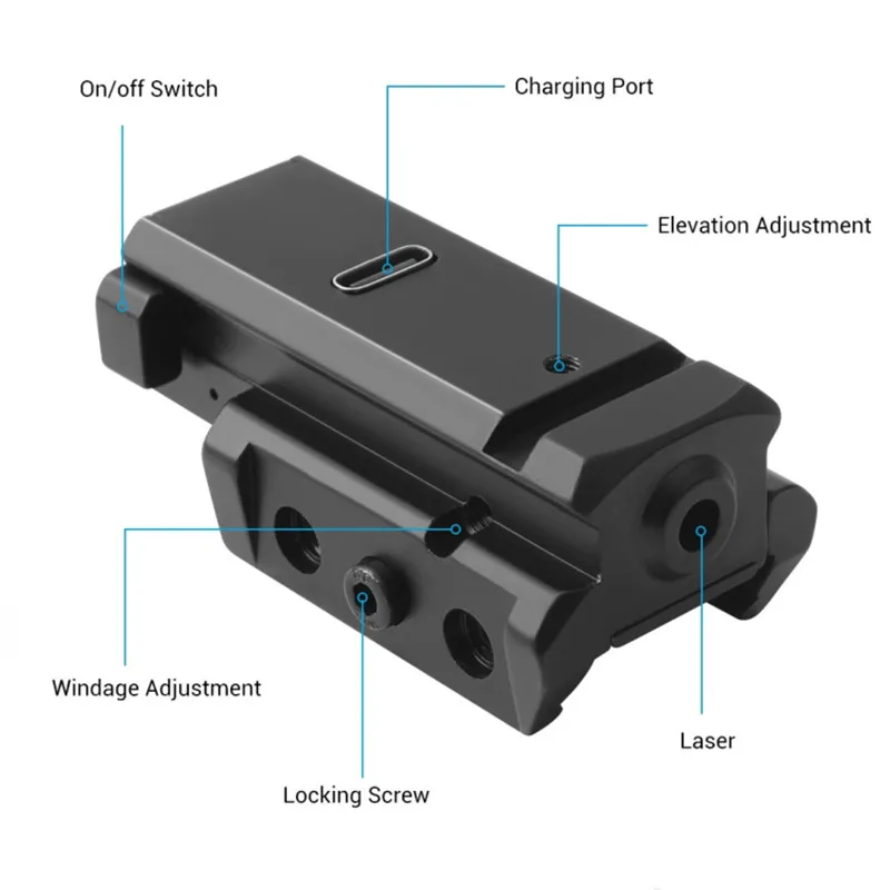 Rechargeable Tactical Compact Green/Red Dot Laser Sight with Picatinny Weaver Rail Mount for Hunting Pistol Handgun Rifle