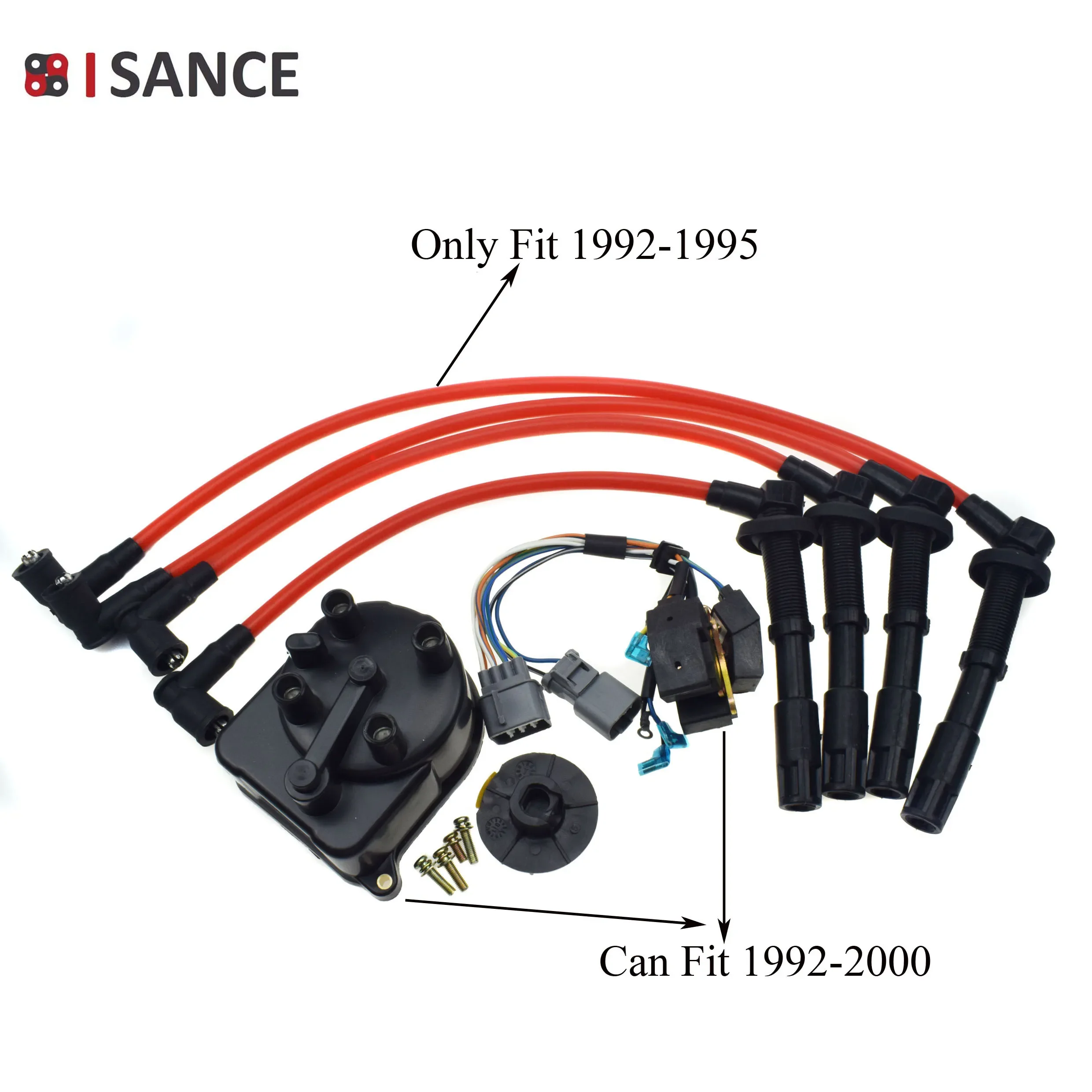 Ignition Distributor Cap Motor & Wires Cables Connector Plug Harness For Honda Civic & Civic del Sol 1.5L 1.6L TD-42U D15 D16
