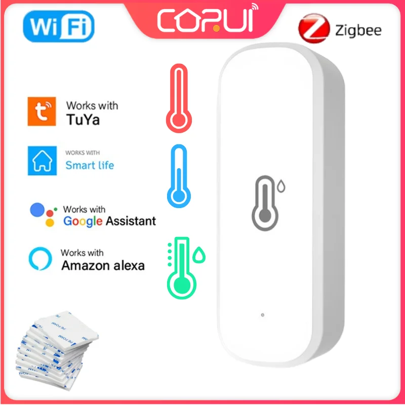 

CORUI Tuya WiFi ZigBee Smart Temperature Humidity Sensor Foam Rubber Smart Home Support Smart Life APP Alexa Google Home Voice