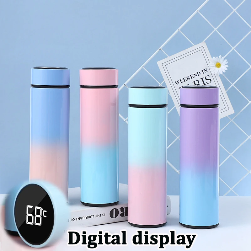 Cute Water Bottle Temperature Display Thermos Smart Insulated Cup Portable  Straw Mug Hot Drink Vacuum Flasks Cartoon Kid Tumbler - AliExpress