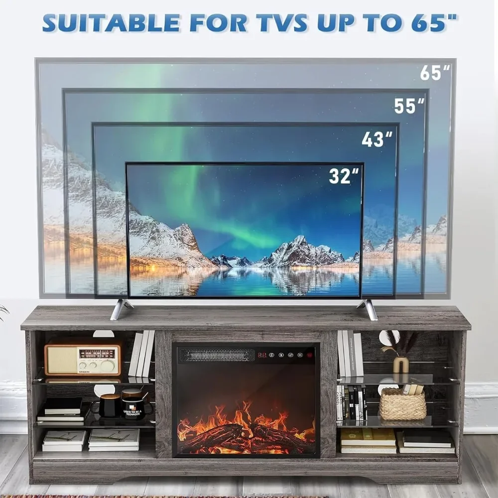 Fireplace TV Stand with Fireplace, Modern Entertainment Center for TVs up to 58 inch, Media TV Console  Farmhouse TV Stand 3