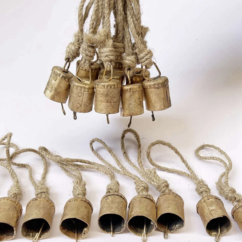 Hand call bell 10 Pcs vintage hanging bells Christmas decorations bells for home decor cow decoration with rope style