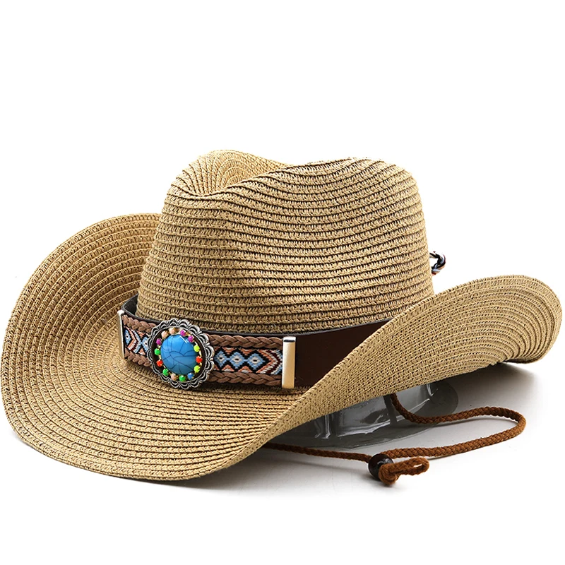 

New Summer Straw Hat for Men Women Sun Beach Hat Men Jazz Panama Hats Fedora Wide Brim Sun Protection Cap with Belt cowboy hat