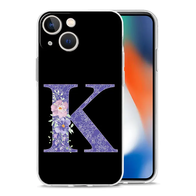 Purple Flower Initial Letter Phone Case Cover