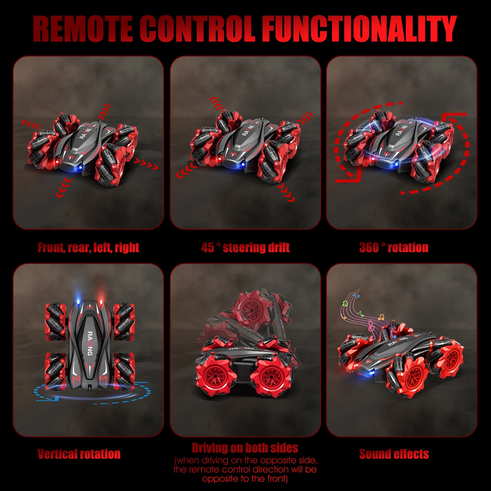 Remote Control Cars for Double Sided Rotating Light Music Four-Wheel Drive Off-Road Racing Toy Racing RC Stunt Car Toy for Kids 3