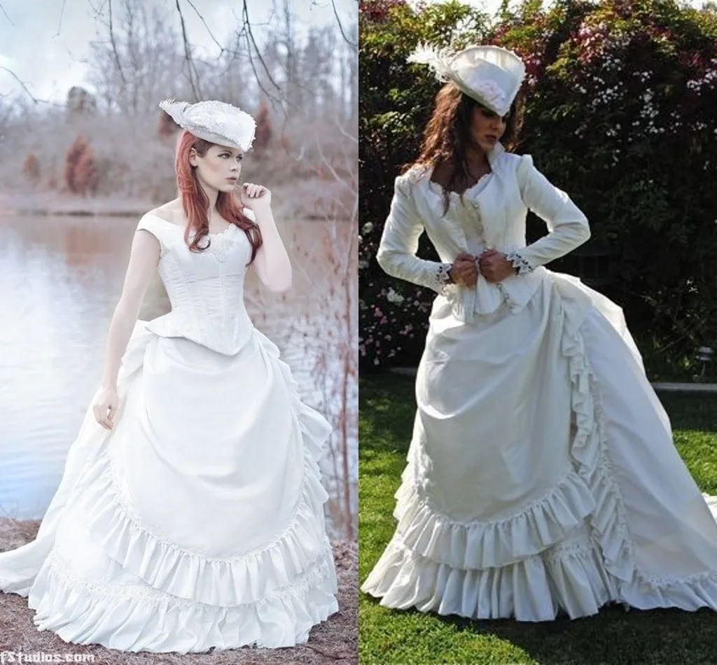 Steampunk gotische Victoriaanse trouwjurken met jasje met lange mouwen  Gezwollen rok Veterkorset Victoriaanse bruidsjurk op maat - AliExpress, image size:1024x950