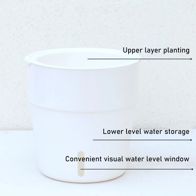 Doppelschichtiger Blumentopf, Wasserspeicher, faule Kunststoff-Pflanzentöpfe, visuelles Wasserstandsfenster, wandmontierter, wasserabsorbierender Blumentopf – Detail 4