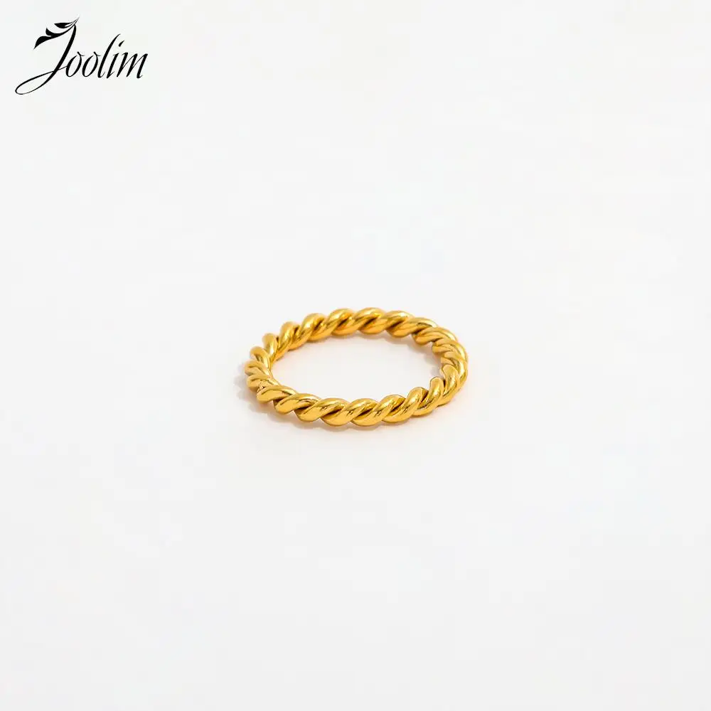 Joolim Jewelry Wholesale High End PVD Tarnish Free Retro Personality Simple Twisted Rope Stainless Steel Finger Ring for Women