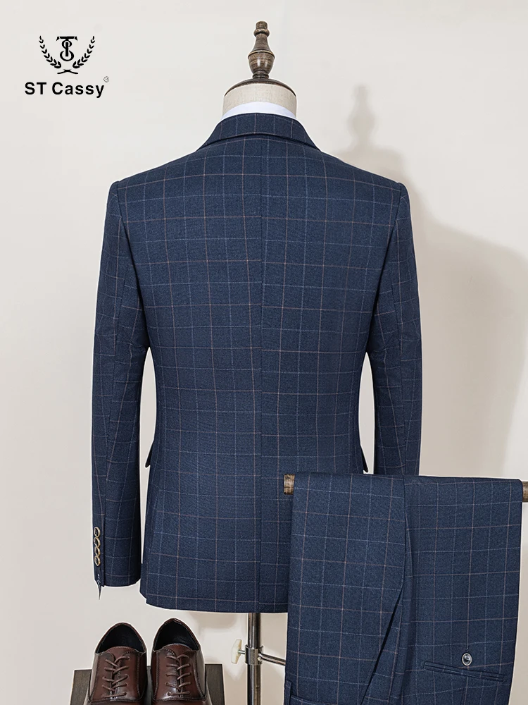 Men ST Cassy Plaid Suit Formal Business Office Fashionable and Casual Evening Gown
