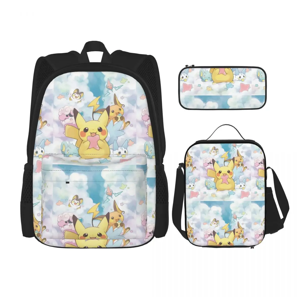 

3 Pcs Set Children's Backpacks School Bag for Girls Schoolbags Lunchbox School Child With Pencil Case In The Clouds Pikachu