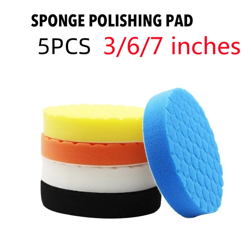 5 Pack 3/6/7 Inch Compound Buffing Polishing Pads Cutting Sponge Pads Kit for Car Buffer Polisher Compounding and Waxing 7 inch double sided wool buffing pad for car polisher polishing paint grinding waxing