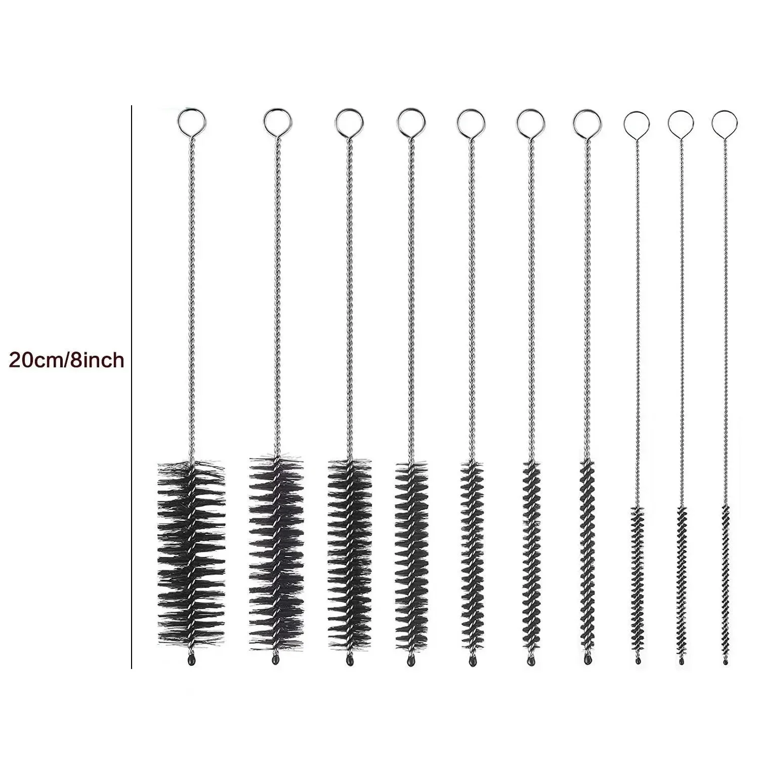10Pcs/Set Multipurpose Brush Set - Soft Nylon Bristles, Stainless-Steel Handles, Ideal for Home and Aquarium Cleaning 6