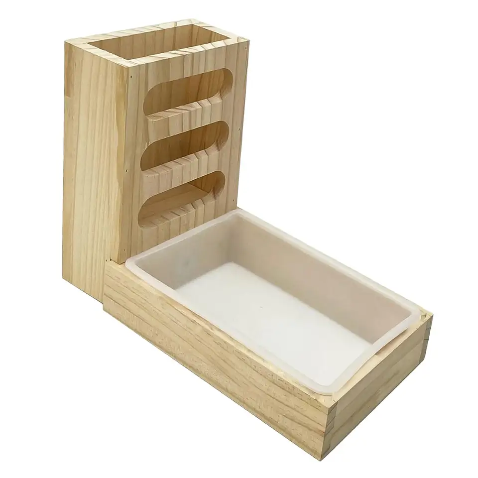 Mangiatoia 3 In 1 Per Conigli Con Portafieno, Lettiera E Ciotole - Acciaio Inox 304, Tappetino Impermeabile - Foto 8