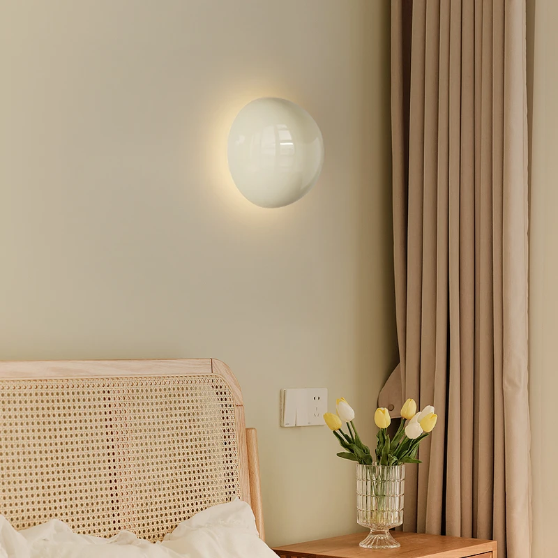 Cream Style Minimalist Wall Lamps Bedroom Bedside Round Atmosphere Lamp Medieval Bauhaus Living Room Study Background Wall Lamp