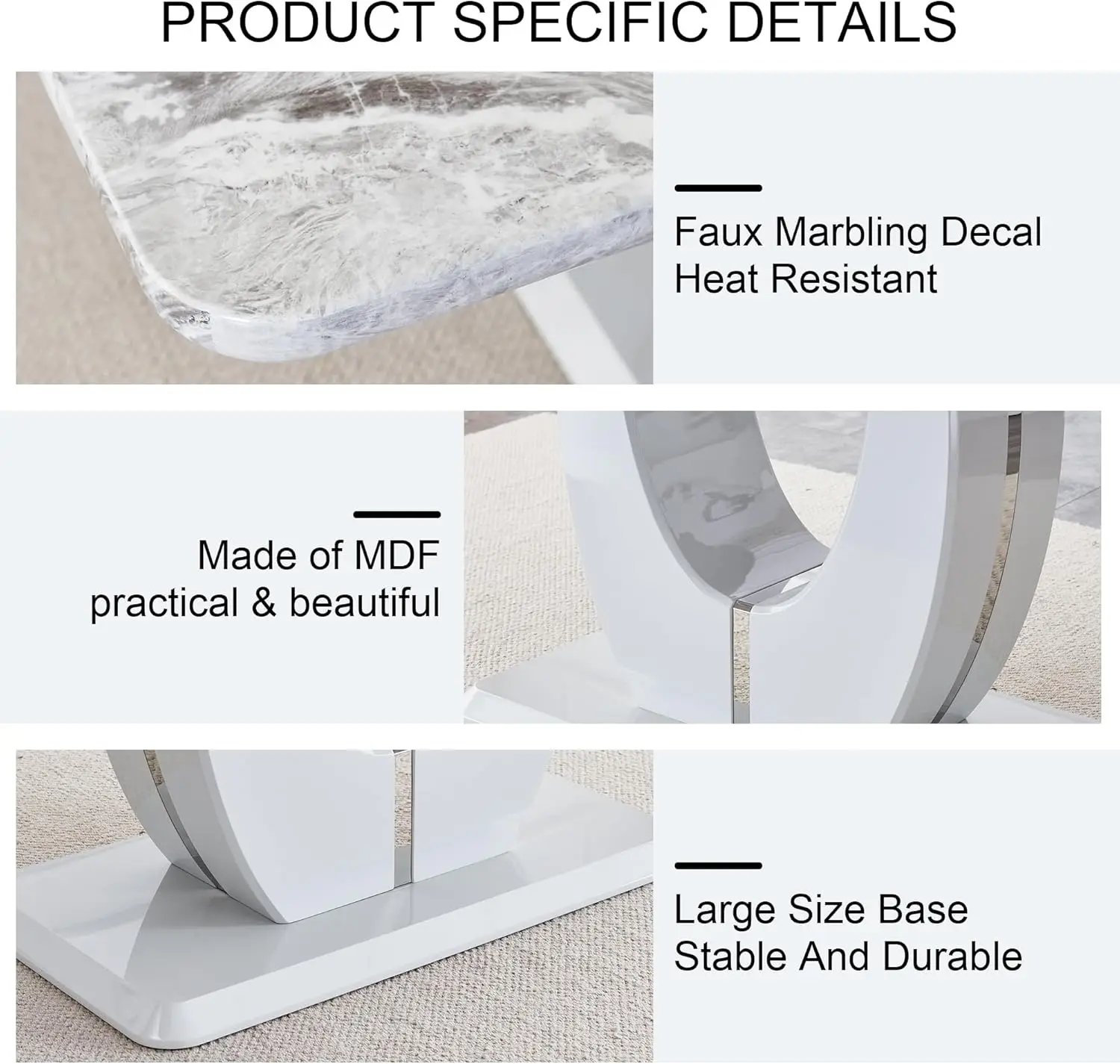 Modern Coffee Table Faux Marble Desktop Rectangular Center Table Tea Table Accent Furniture for Living Room Simple Assembly 47.2 4