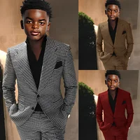 2 Piece Plaid Boy Suits for Wedding Houndstooth Checkered Kids Tuxedos Boy Fashion Clothes Costumes Set Jacket with Pants