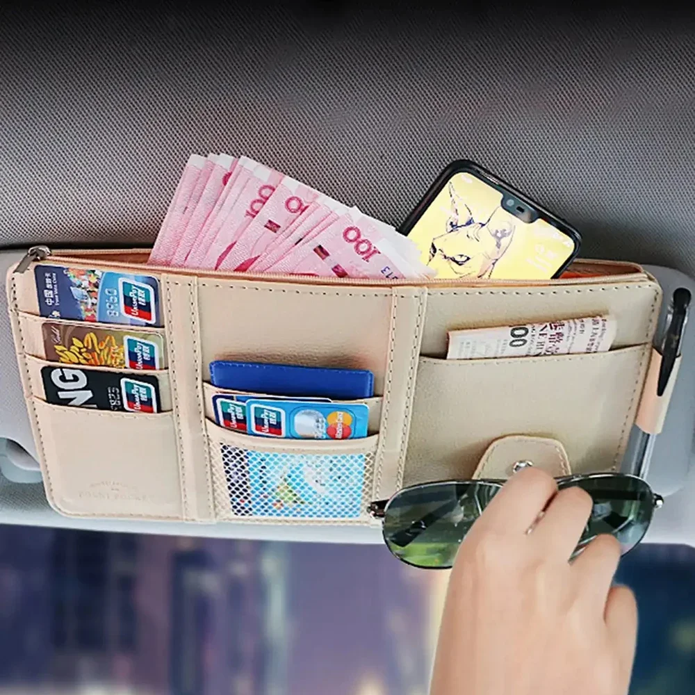 Car Accessories Car Visor Storage Bag PU Leather Universal