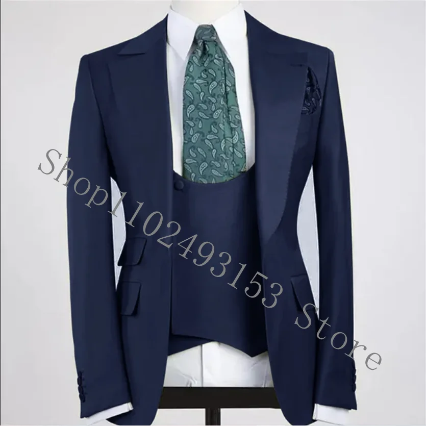 Burgundy 3 Pieces Men Suits Formal Elegant Groomsmen Bridegroom Wedding Tuxedos Groom Wear Blazer+Vest+Pants Trajes De Hombre