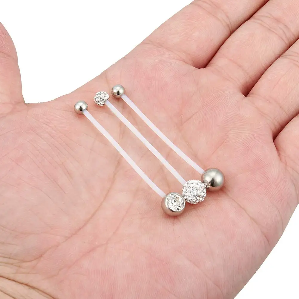 1-3 Stück 14g Nabel ringe Edelstahl cz Sport schwangere Frauen elastischen langen Nabel Acryl halter Körper perforiert Set – Detail 3