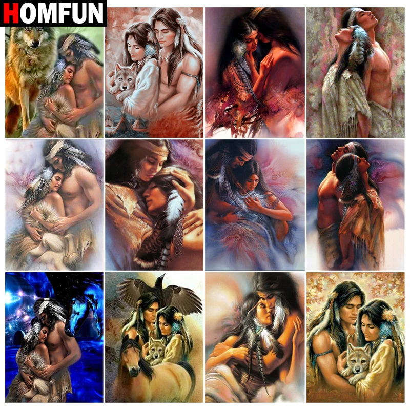HOMFUN 다이아몬드 페인팅 인도 여자 남자 전체 광장/라운드 드릴 벽 장식 상감 수지 자수 공예 크로스 스티치