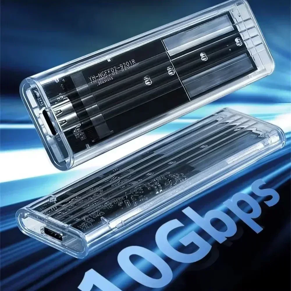 M.2 NVME PCIe 프로토콜 NGFF SATA SSD 케이스 투명 USB 타입 C 5/10Gbps PCI-E M2 SSD 투명 외장형 인클로저 하드 디스크 박스