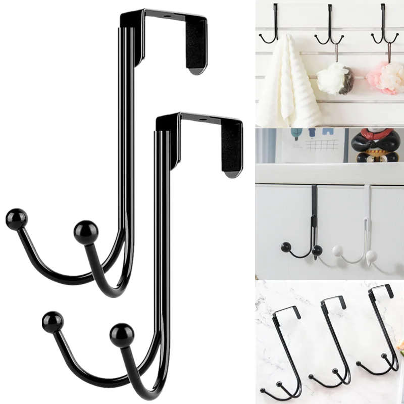Bedroom Door Hooks Clothes Hanging Rack Over The Door Metal Home Storage Organization Double Hooks Purse Holder for Bags Rails