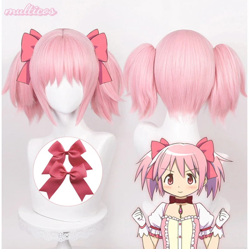 

Puella Magi Madoka Magica Madoka Kaname Cosplay Wigs Pink Short Doubl Ponytails Heat Resistant Synthetic Hair Wig + Free Wig Cap