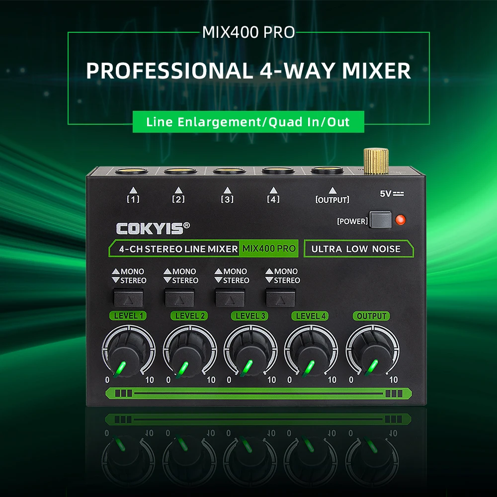 Mix400 Pro 4 Channel Professional Sound Mixer With RGB Light Mini Audio Mixer Line Small Audio For Club Bar Audio Mixer