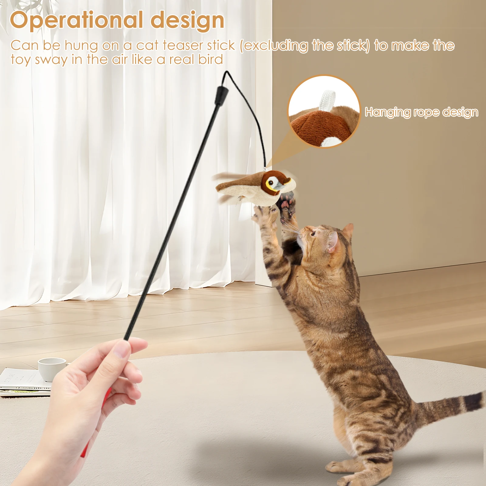 Plush Bird Cat Toy Rechargeable Electric Flapping Wings Bird Cat Toy Simulated Chirping Interactive Cat Toys Indoor Pet Supplies