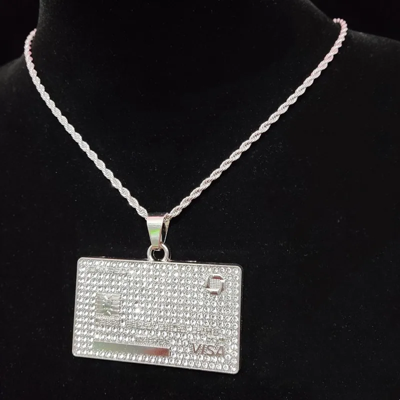 2025. gada jaunumi 2024. gada jaunumi vīriešu hiphopa bankas kartes formas kulona kaklarota Kubas ķēdes apledojuma mirdzošas hiphopa kaklarotas modes rotaslietas dāvanas_voghion.com