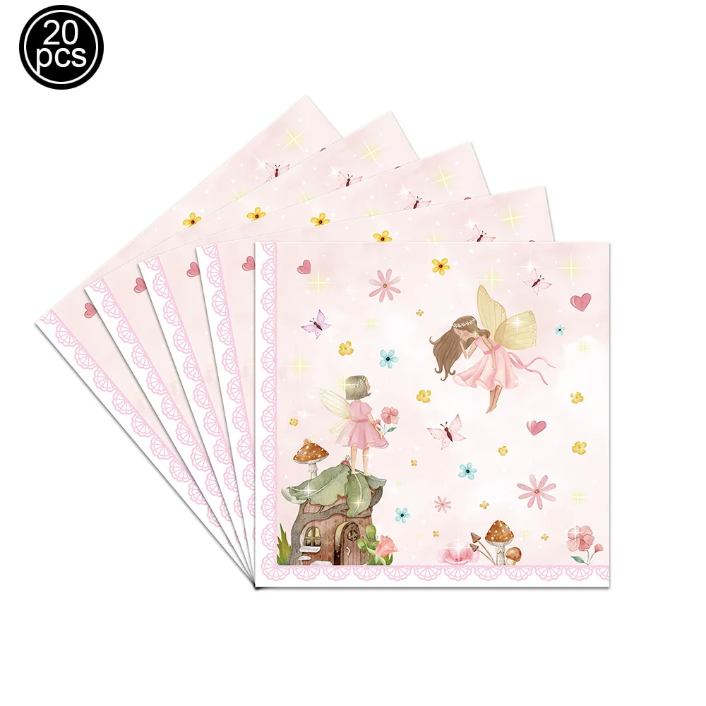 Pink Butterfly & Flower Fairy Disposable Party Tableware Set - Plates, Cups, and Napkins